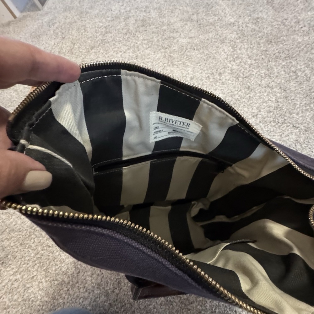 R.Riveter Otto Carry All Navy Blue Canvas Tote‎ Leather Trim Handmade USA Purse - Picture 11 of 14